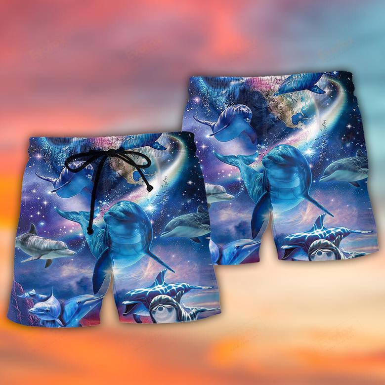 Dolphin Galaxy Blue Glow Style Beach Short