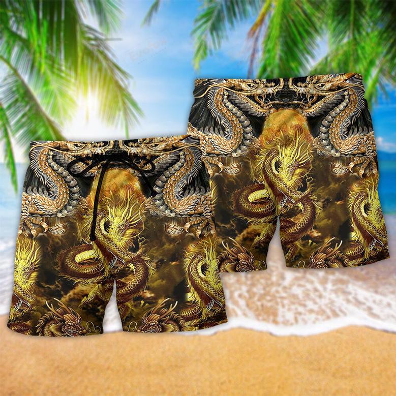 Dragon Love Life Style Gold Pattern Beach Short