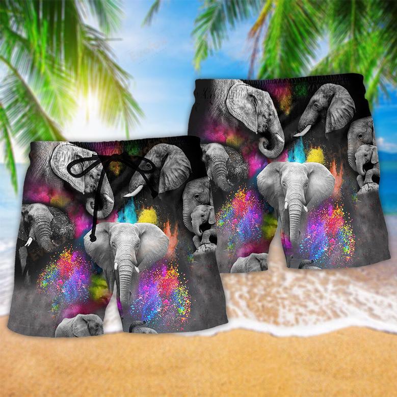 Elephant Colorful And Black Style Beach Short