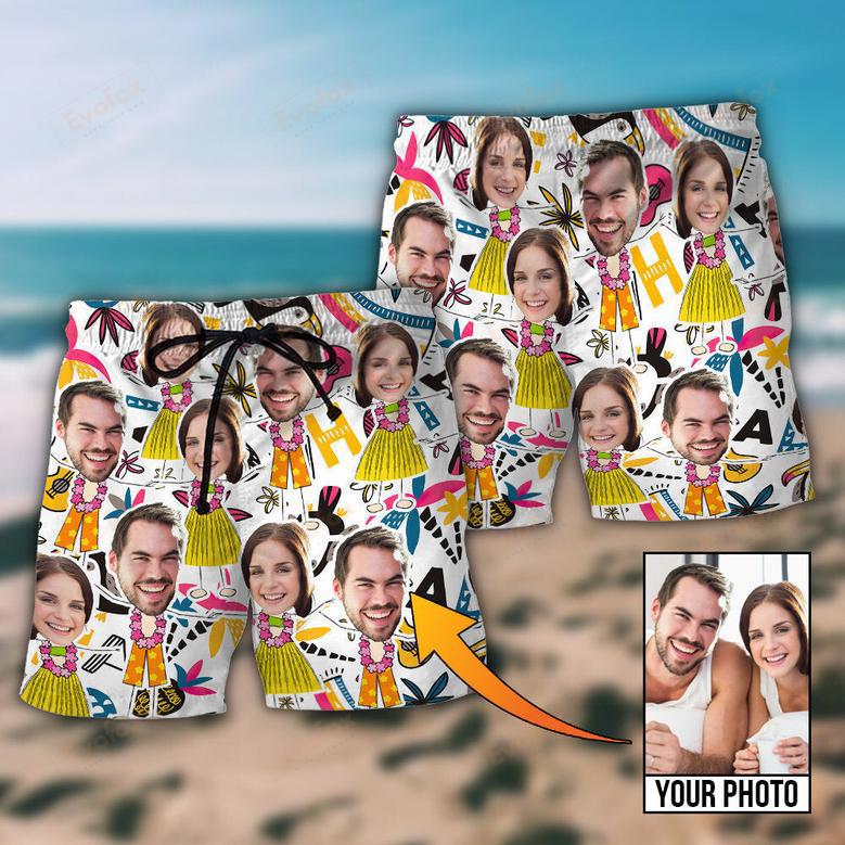 Face Custom Photo Aloha Couple Beach Short