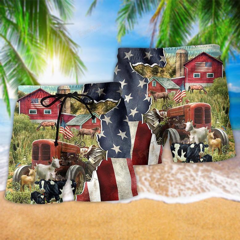 Farm Patriotic Animals America Beach Short