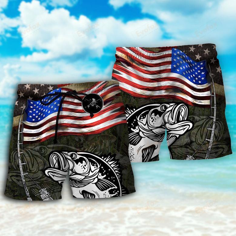 Fishing US Flag Flying Retro Beach Short