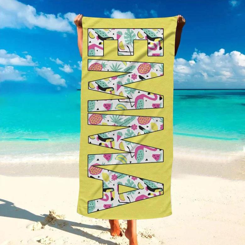 Flamingo Baby Name Personalized Beach Towels Perfect Summer Gift