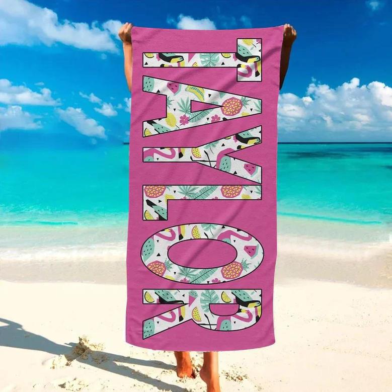 Flamingo Baby Name Personalized Beach Towels Perfect Summer Gift