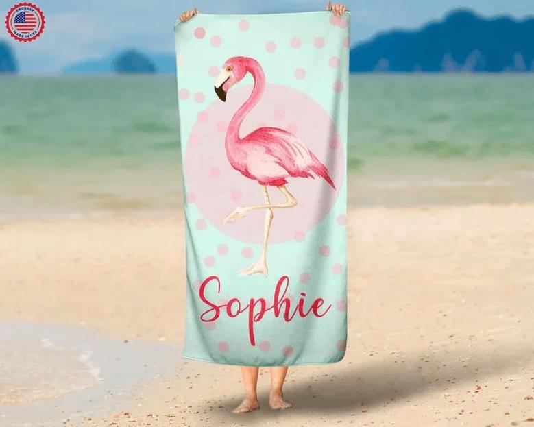 Flamingo Baby Name Personalized Beach Towels Perfect Summer Gift