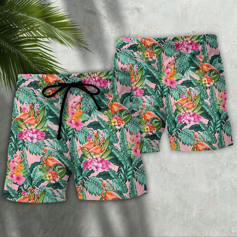 Flamingo Colorful Tropical Leaf Style Beach Short