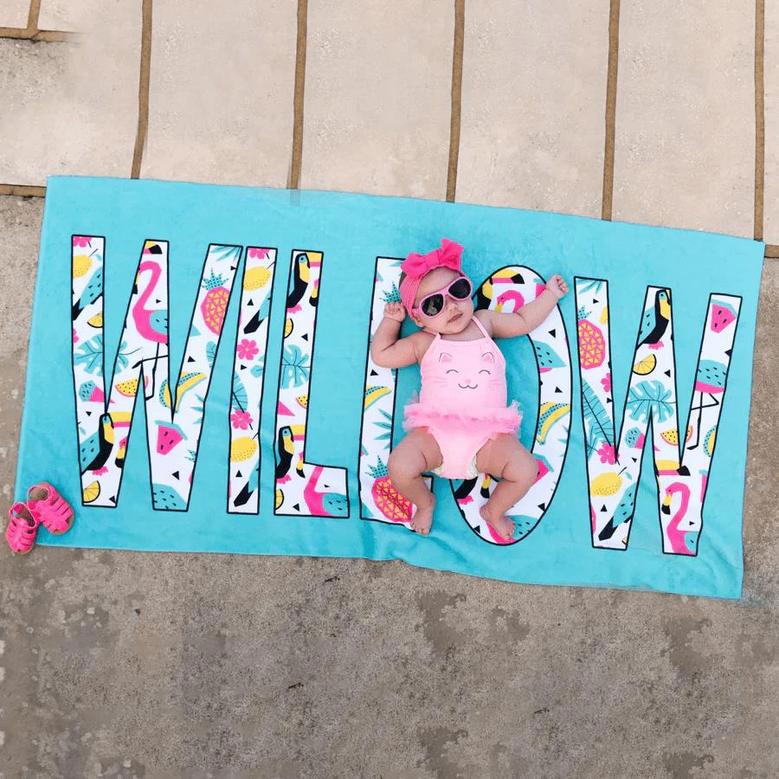 Flamingo Pattern Personalized Kids Beach Towels Girls Boys Unique