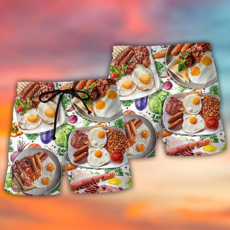 Food Breakfast Sausage Art Style Beach Short