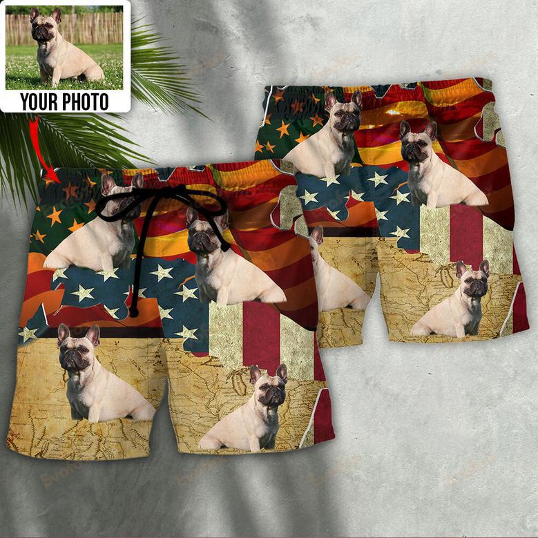 French Bulldog America Sunset Custom Photo Beach Short