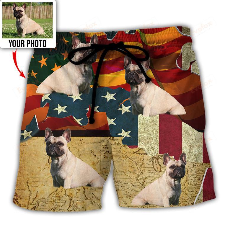 French Bulldog America Sunset Custom Photo Beach Short