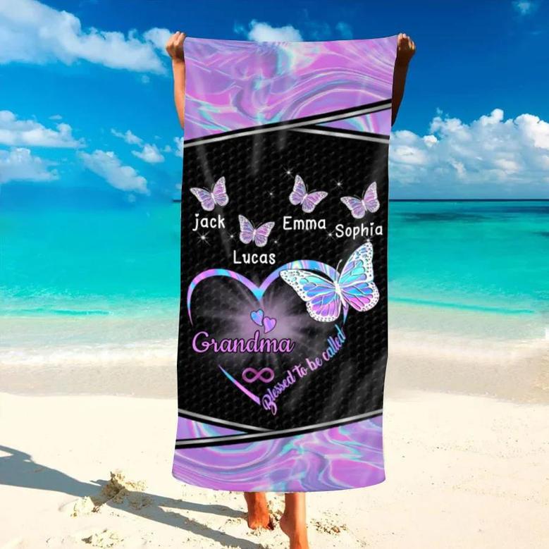 Galaxy Heart Butterfly Grandma Personalized Beach Towels Unique Gift