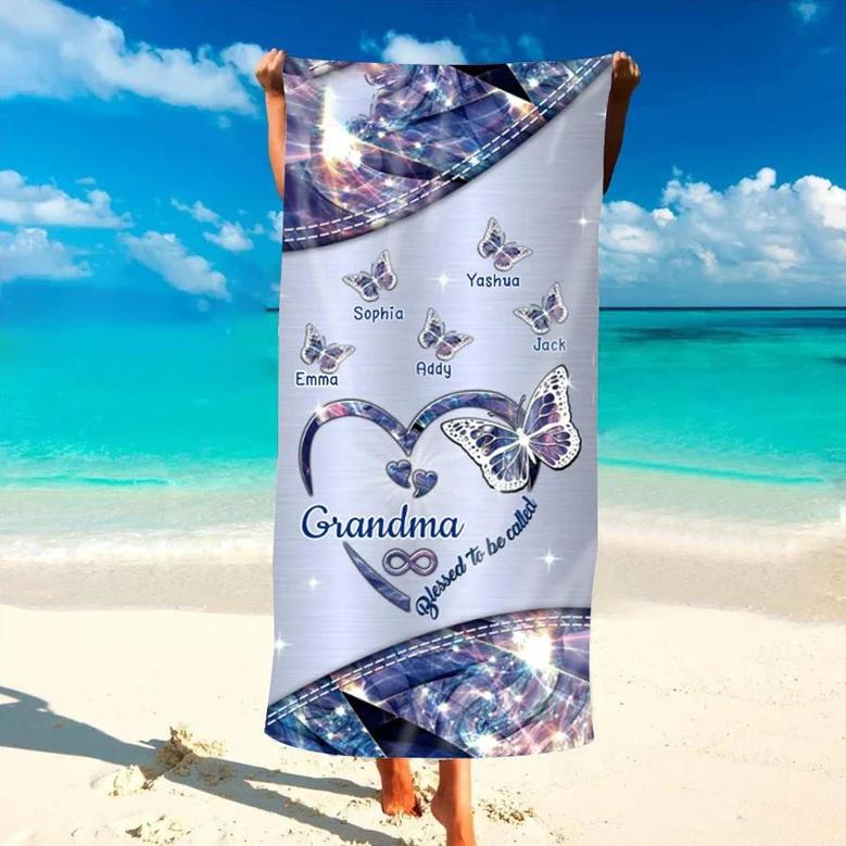 Galaxy Heart Butterfly Grandma Personalized Beach Towels Unique Gift