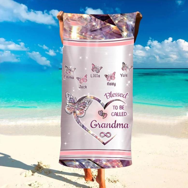 Galaxy Heart Butterfly Grandma Personalized Beach Towels Unique Gift