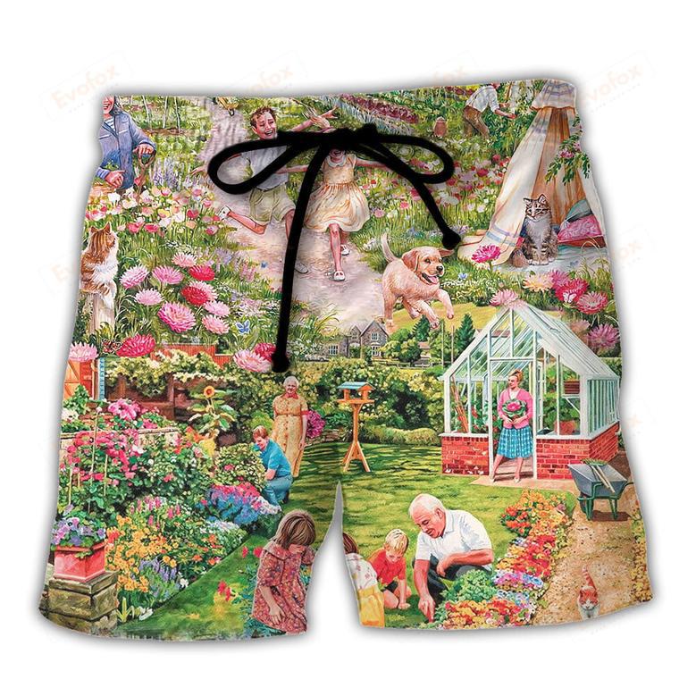 Gardening Sometimes I Wet My Plants Flowers Vintage Art Beach Short