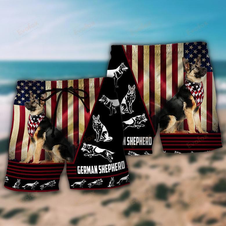 German Shepherd American Flag Beach Short