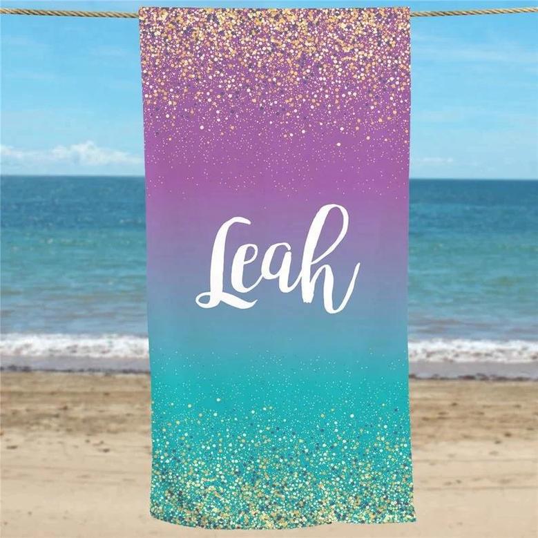 Gold Sparkle Personalized Beach Towels Name Gold Glitter Ideal Gift Her