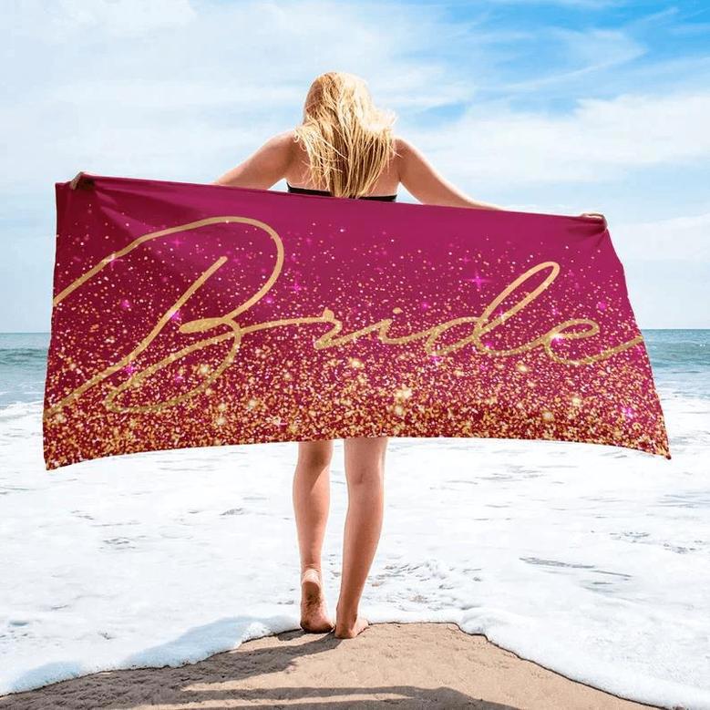 Gold Sparkle Personalized Beach Towels Name Gold Glitter Ideal Gift Her