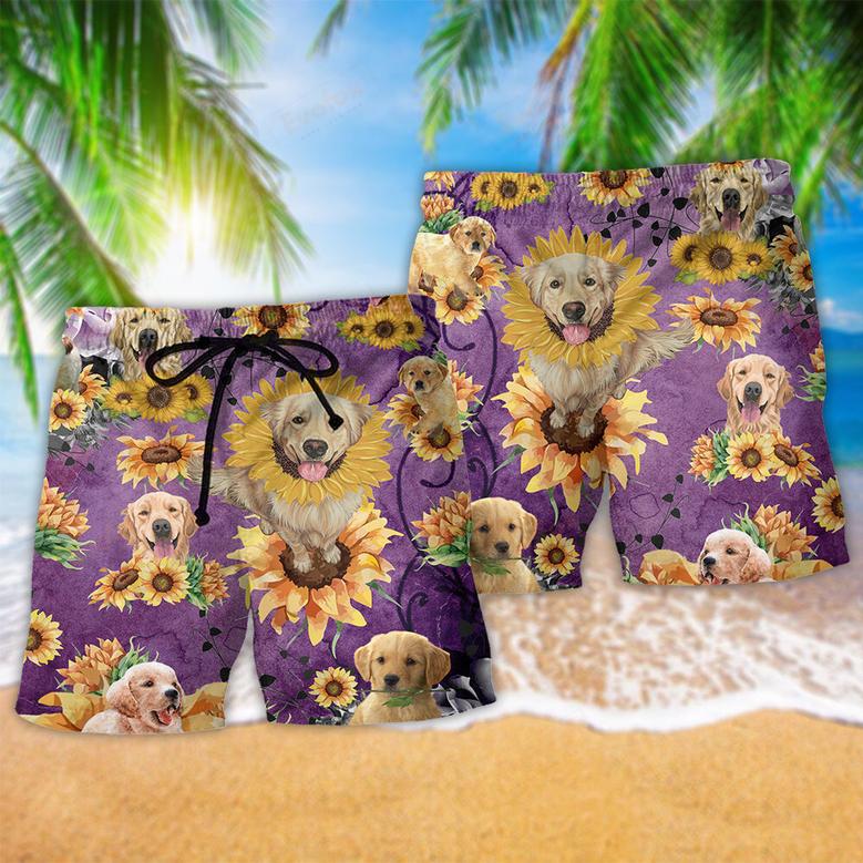 Golden Retriever Be A Sunflower Purple Beach Short