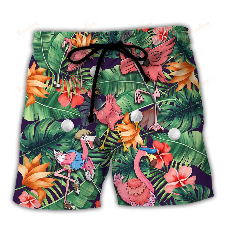 Golf Funny Flamingo Playing Golf Talk Birdie To Me Tropical Golf Lover Beach Short