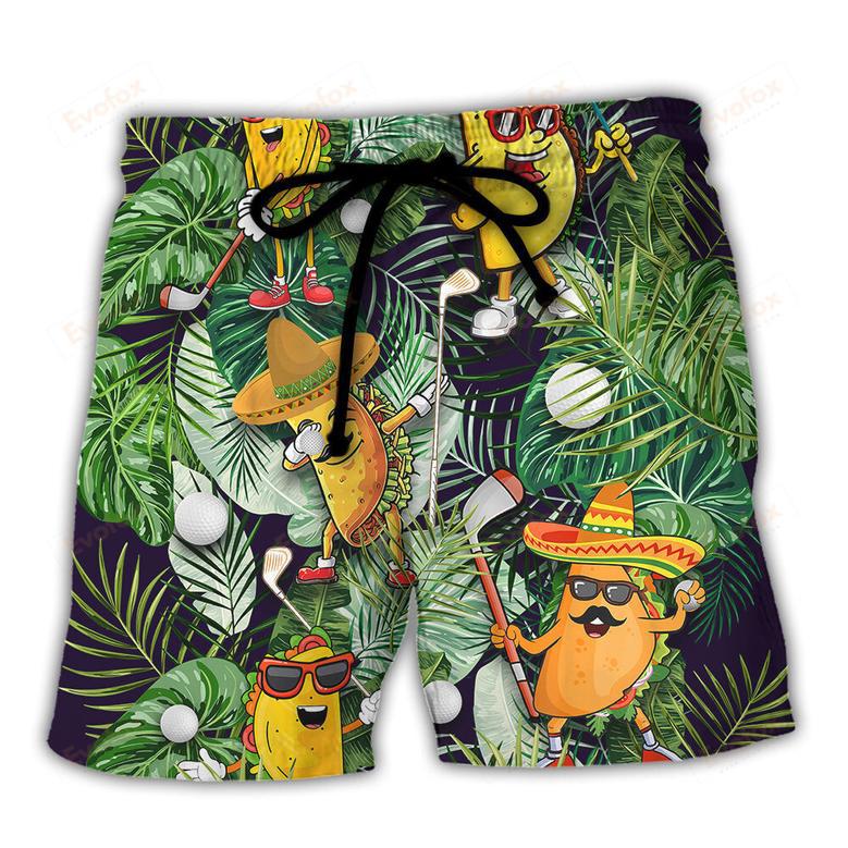 Golf Funny Taco Playing Golf Let's Par Tee Tropical Golf Lover Beach Short