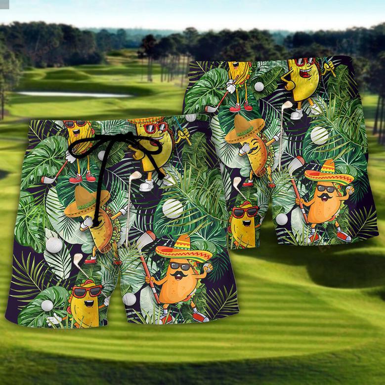 Golf Funny Taco Playing Golf Let's Par Tee Tropical Golf Lover Beach Short