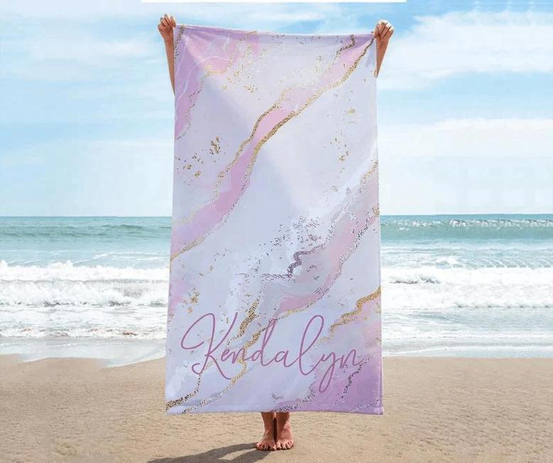 Gradient Glitter Name Personalized Beach Towels Birthday Unique Design