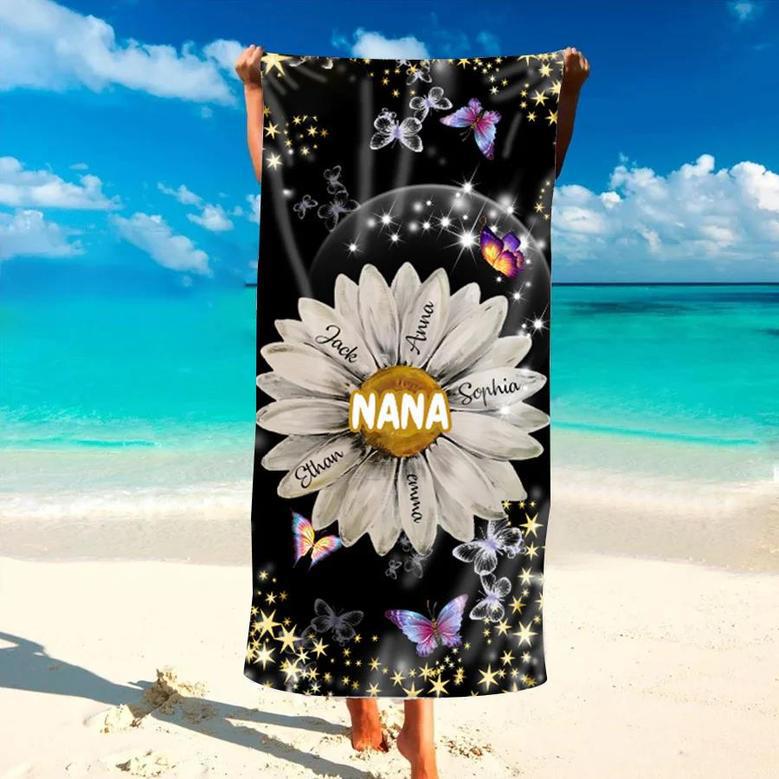 Grandkids Flower Grandma Personalized Beach Towels Perfect Gift Idea