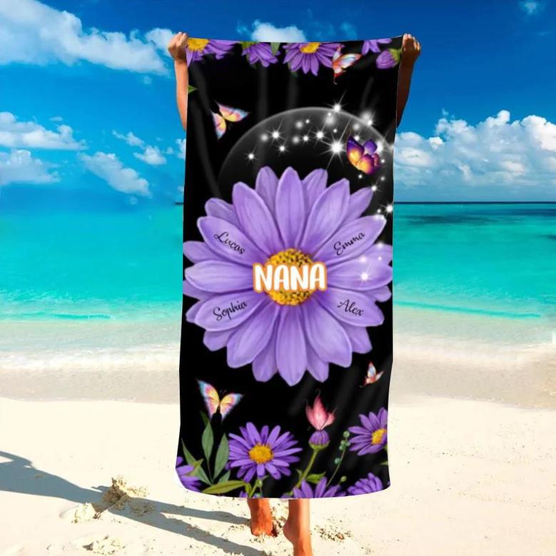 Grandkids Flower Grandma Personalized Beach Towels Perfect Gift Idea