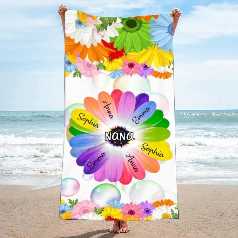 Grandkids Flower Grandma Personalized Beach Towels Perfect Gift Idea