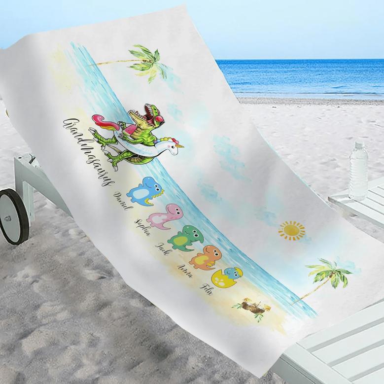 Grandmasaurus Design Personalized Beach Towels Grandkids Unique