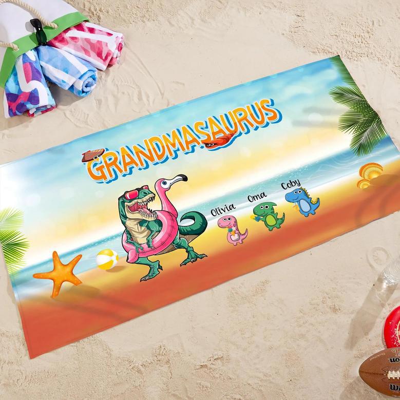 Grandmasaurus Grandkid Design Custom Beach Towels Unique Theme