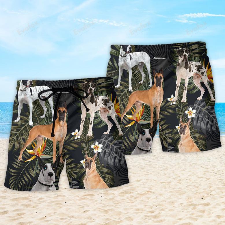 Great Dane Dog Tropical Leaf Beach Short