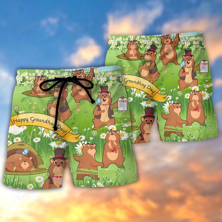 Groundhog Day Grass Lover Flowers Beach Short