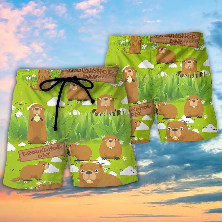 Groundhog Happy Day Lover With Grass Flowers Garden Beach Short