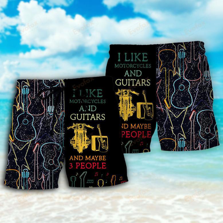 Guitar I Like Motorcycle And Guitar Beach Short