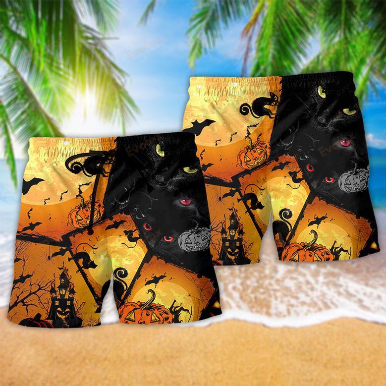 Halloween Black Cat With Yellow Beach Short