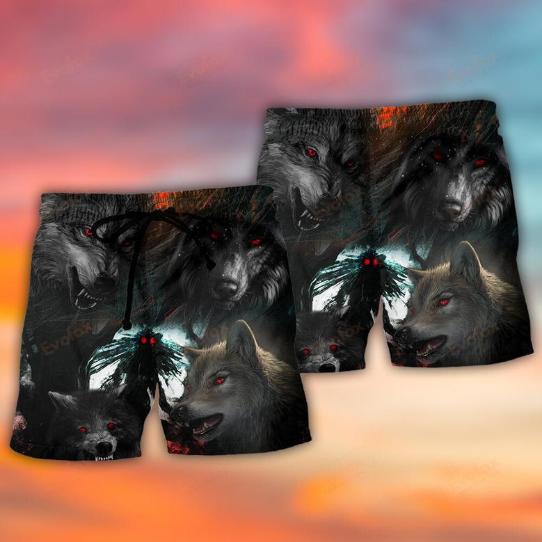 Halloween Black Wolf In The Dark Beach Short