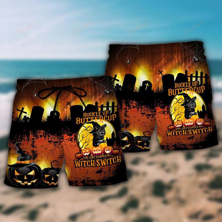 Halloween Cat Buckle Up Buttercup Beach Short