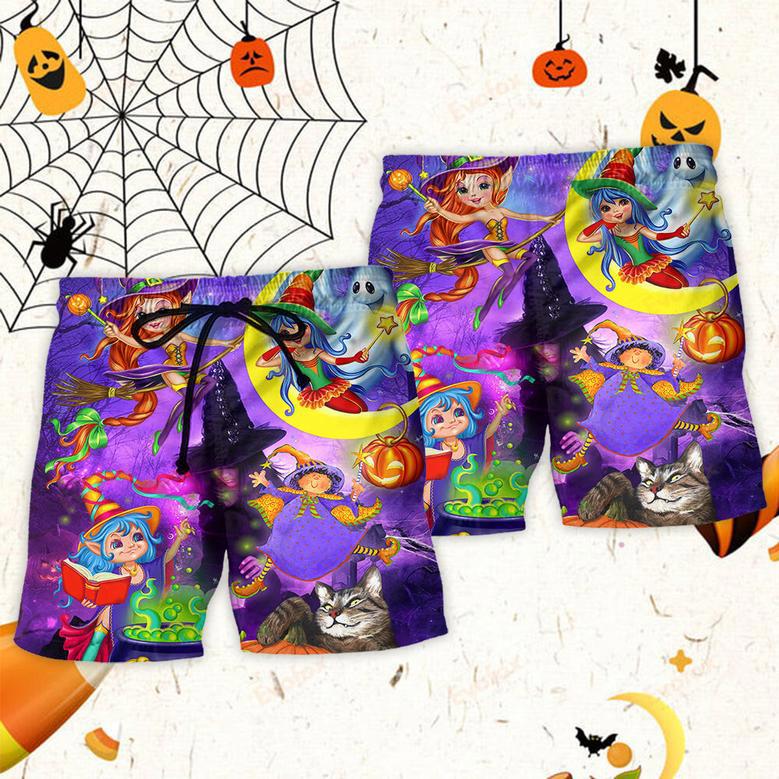 Halloween Funny Witch Ghost Cute Boo In The Magic Forest Art Style Beach Short