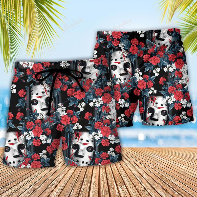 Halloween Jason Voorhees Flower Tropical Style Beach Short