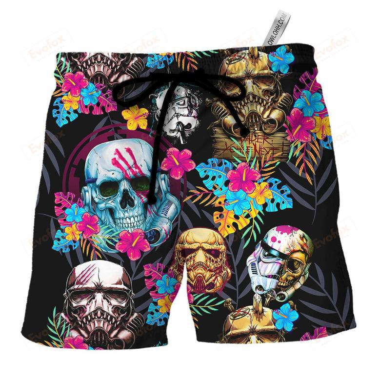 Halloween Stormtrooper Skull Tropical Neon Beach Short