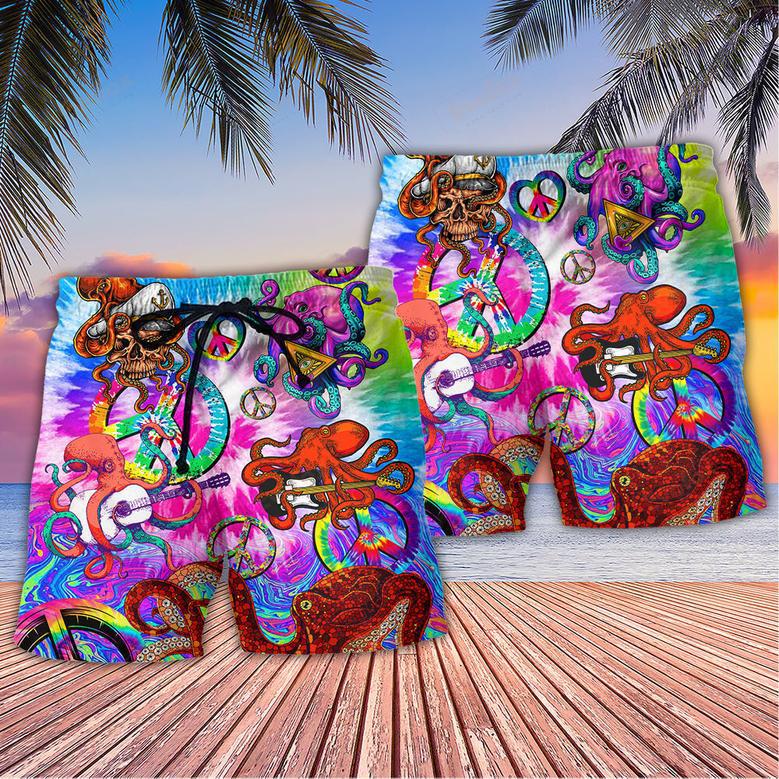 Hippie Funny Octopus Colorful Happy Tie Dye Art Style Beach Short