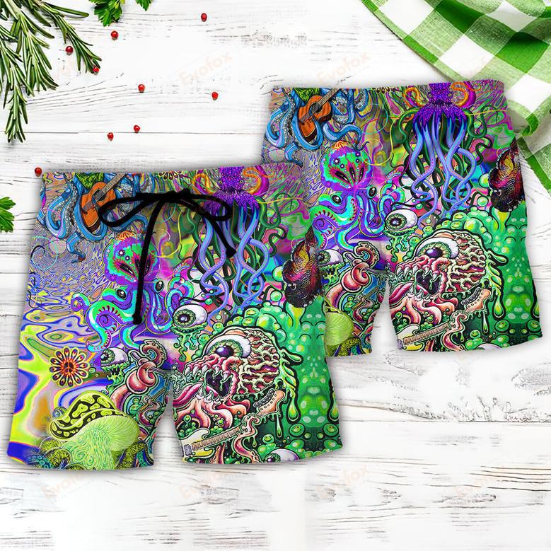 Hippie Funny Octopus Love Music Colorful Ocean Beach Short