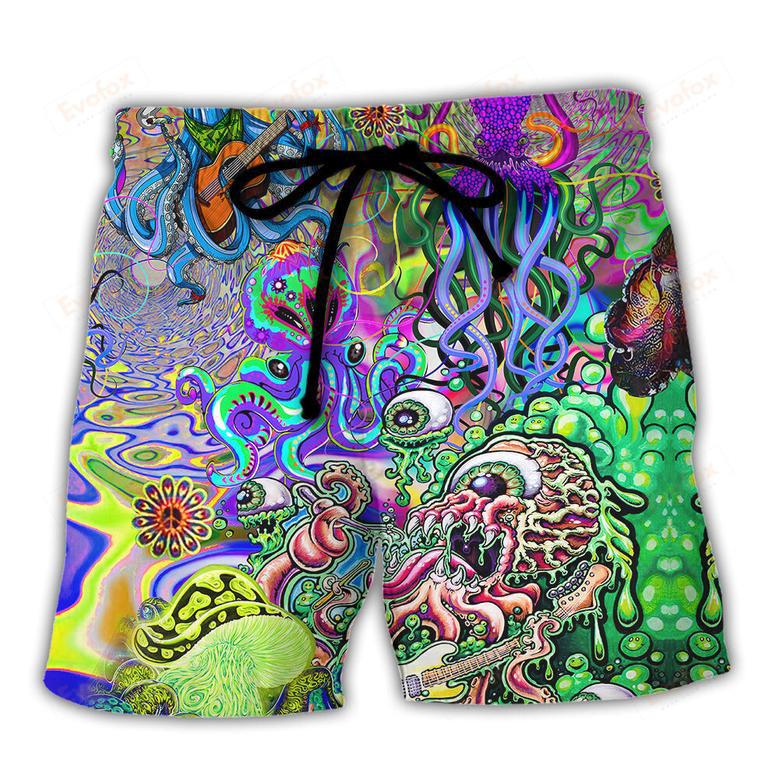 Hippie Funny Octopus Love Music Colorful Ocean Beach Short