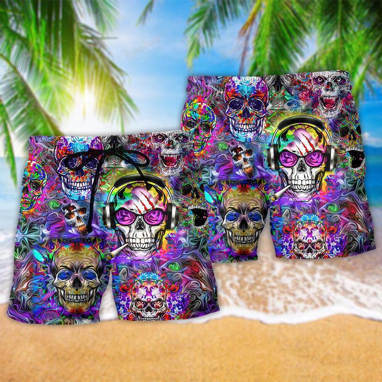 Hippie Skull Color Flowers Beach Short