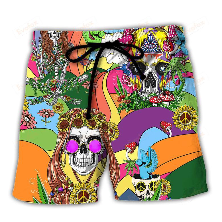 Hippie Skull Peace Life Color So Funny Beach Short