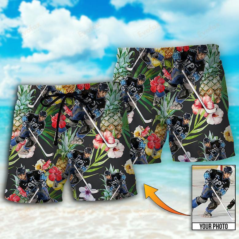 Hockey Tropical Flower Custom Photo Beach Short