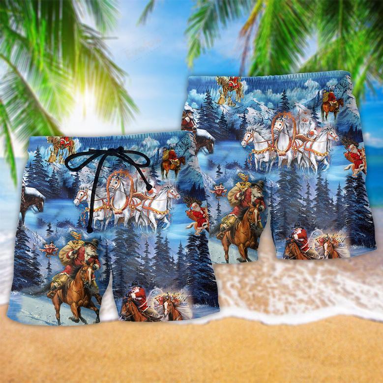 Horse And Santa Love Christmas Cold Weather Beach Short