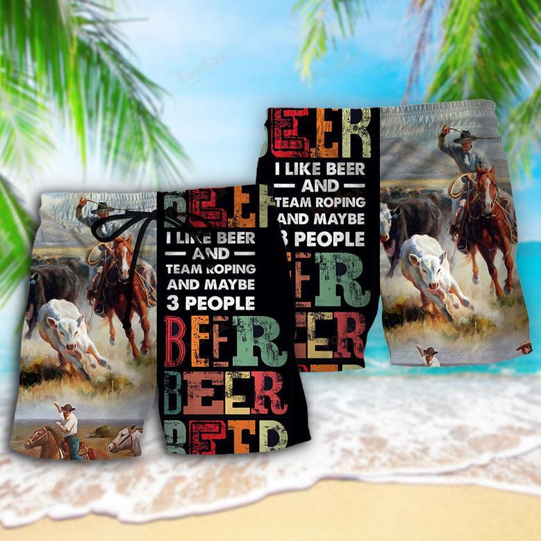 Horse Beer I Like Beer And Team Roping Beach Short