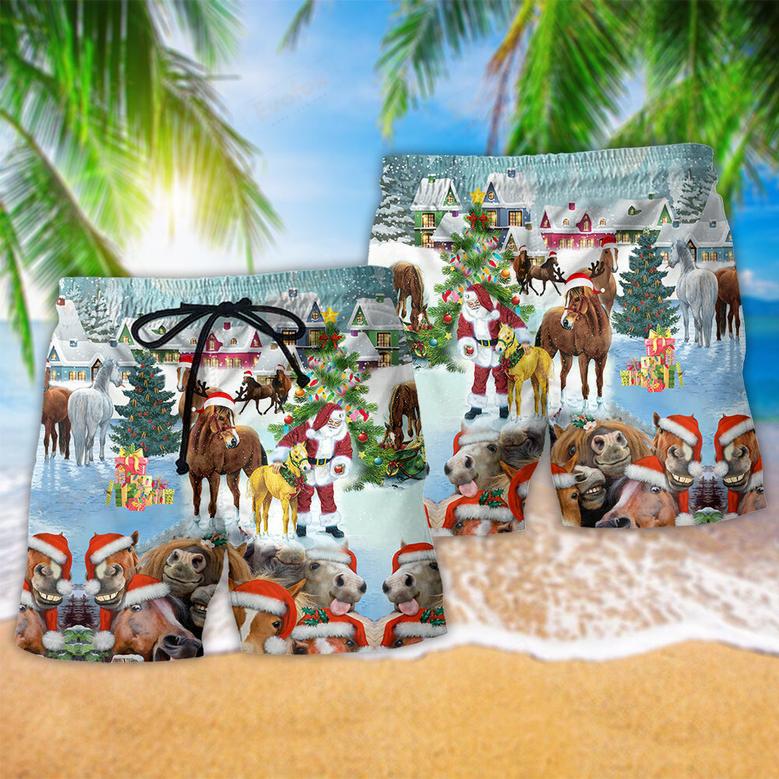 Horse Loves Merry Christmas Very Happy Beach Short